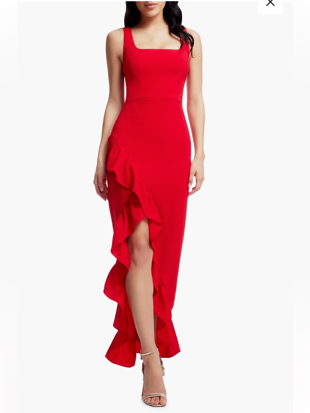 EUC Dress The Population Charlene Ruffle Gown Rouge Red Formal Slit Women’s XS